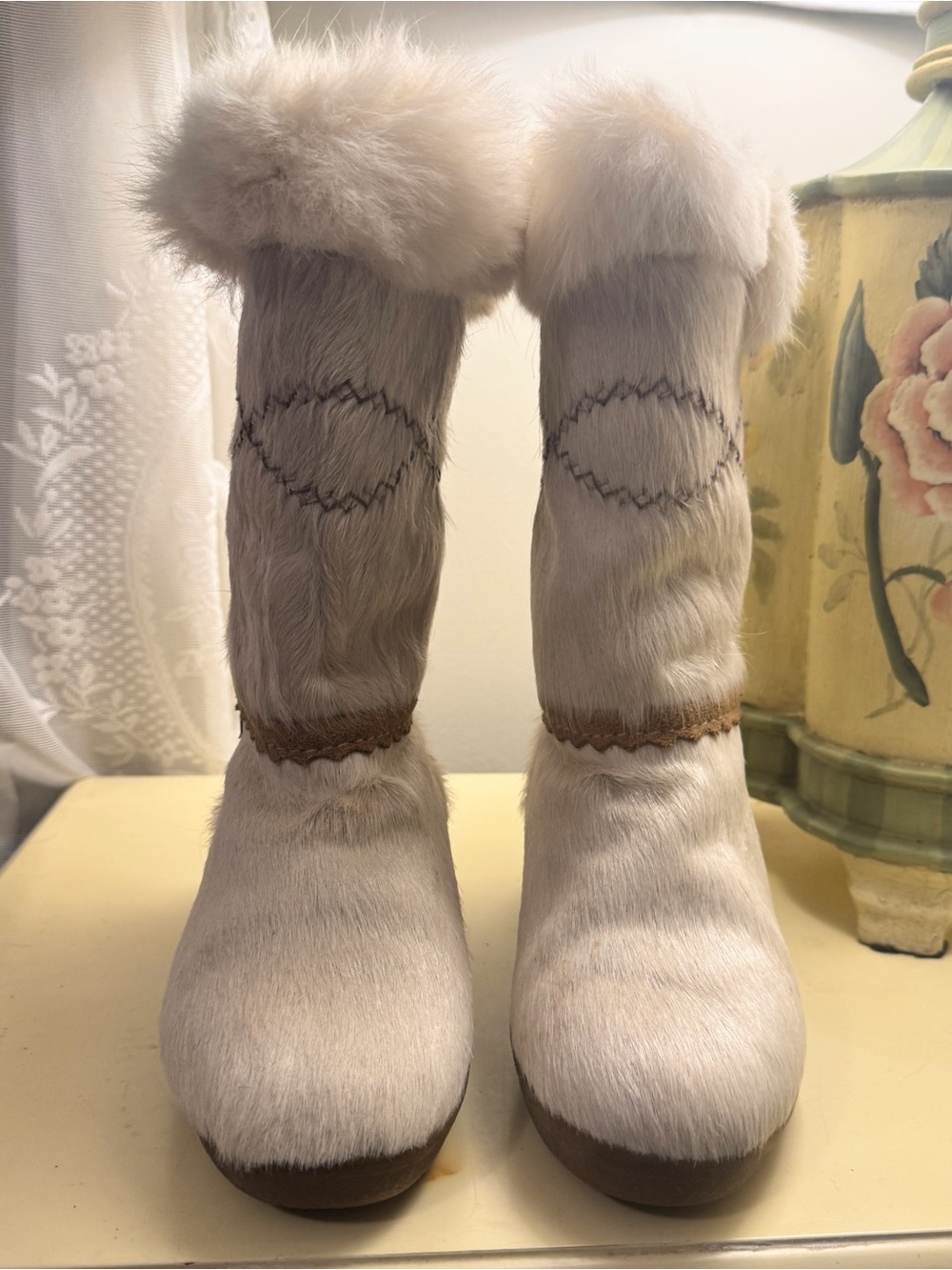 VTG Tecnica Skandia Fur Apres Ski Winter Boots Cream Made in Italy 37 US 6.5 EUC